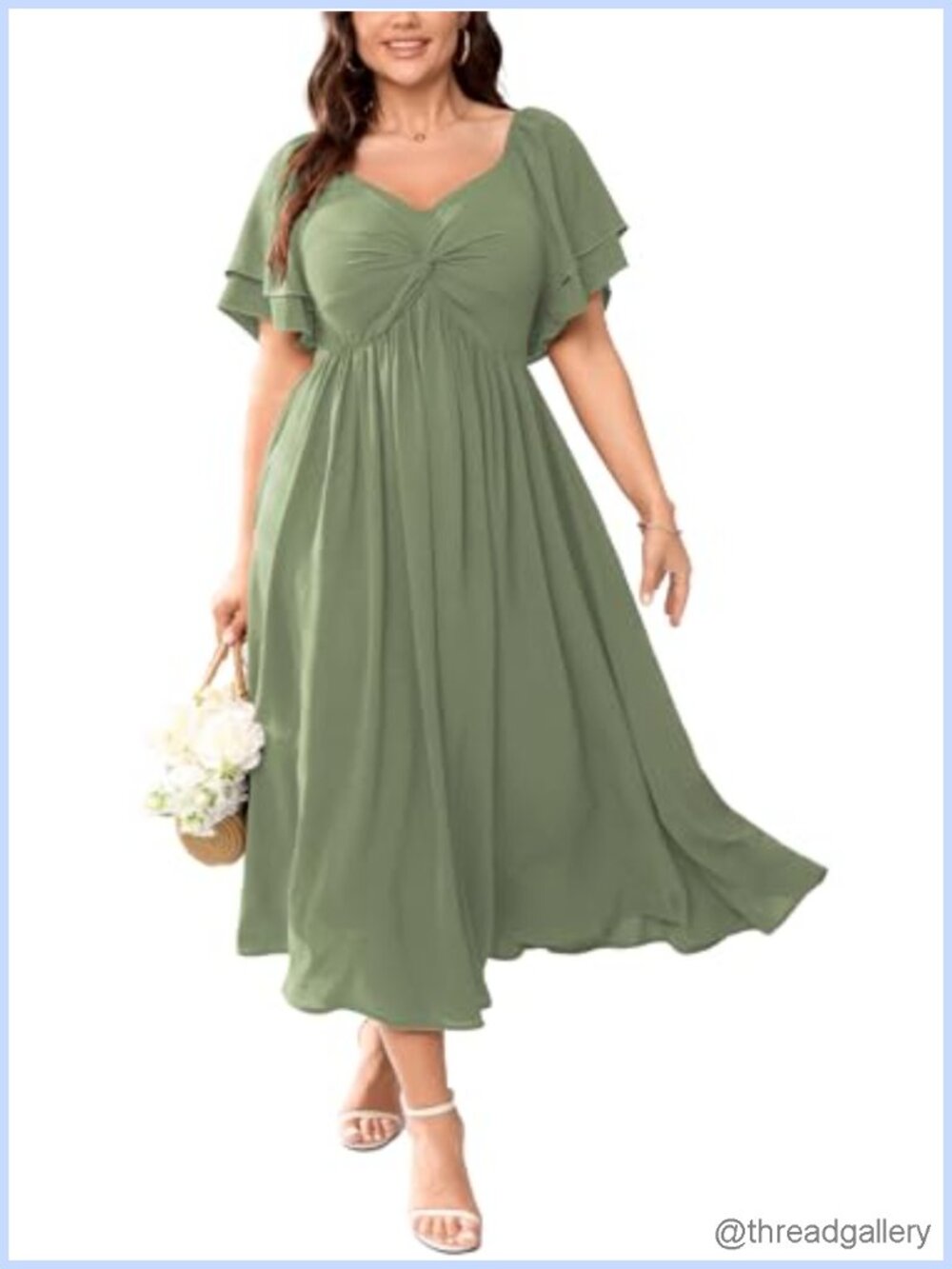 Plus Size Cocktail Maxi Dress Sweetheart Ruffle Sleeve Formal Wedding Guest